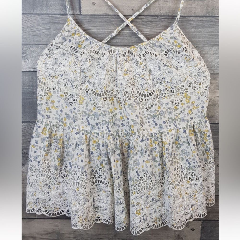 Free People Sage Tank Top Ivory Ditsy Floral Lace Boho Strappy Cami Small